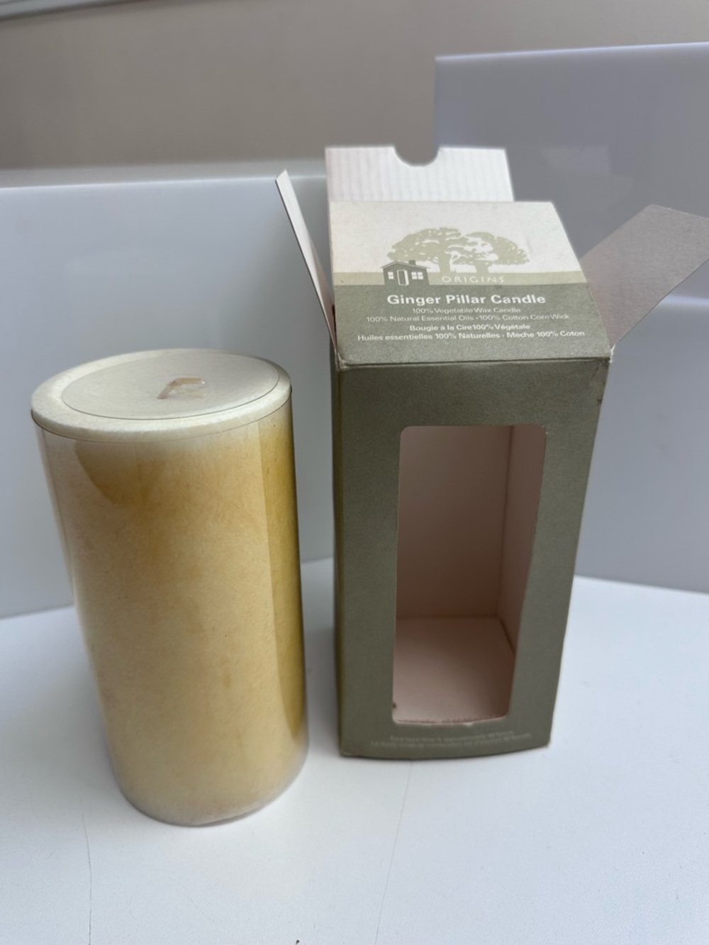 Origins Ginger Pillar Candle Rare NIB Single Wick 40 Hour Burn Time